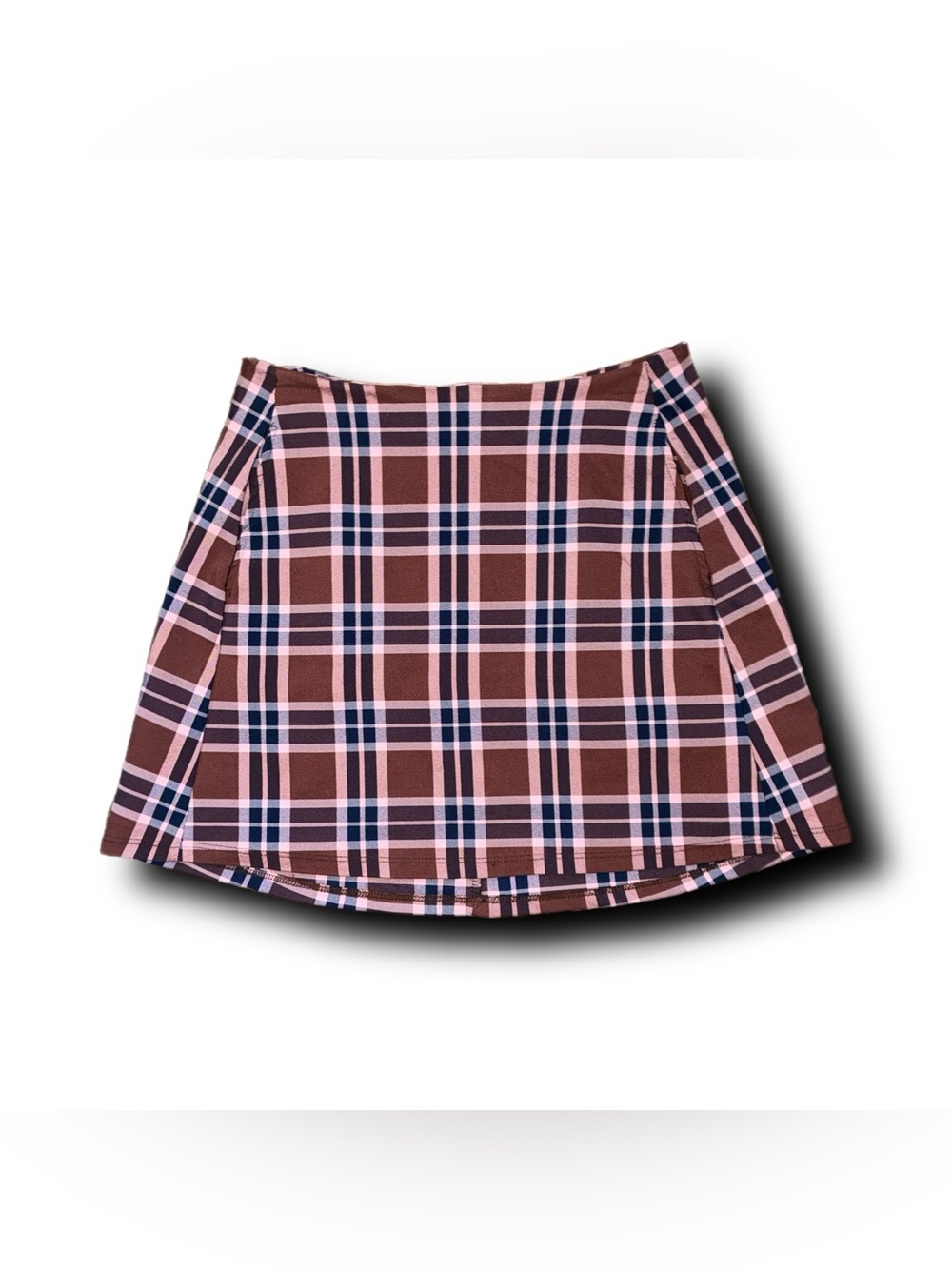 Altar’d State Plaid Mini A-Line Skirt in Brown and Pink - Academia Retro Vibes